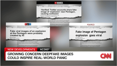 Screenshot of several CNN headlines about deepfake images